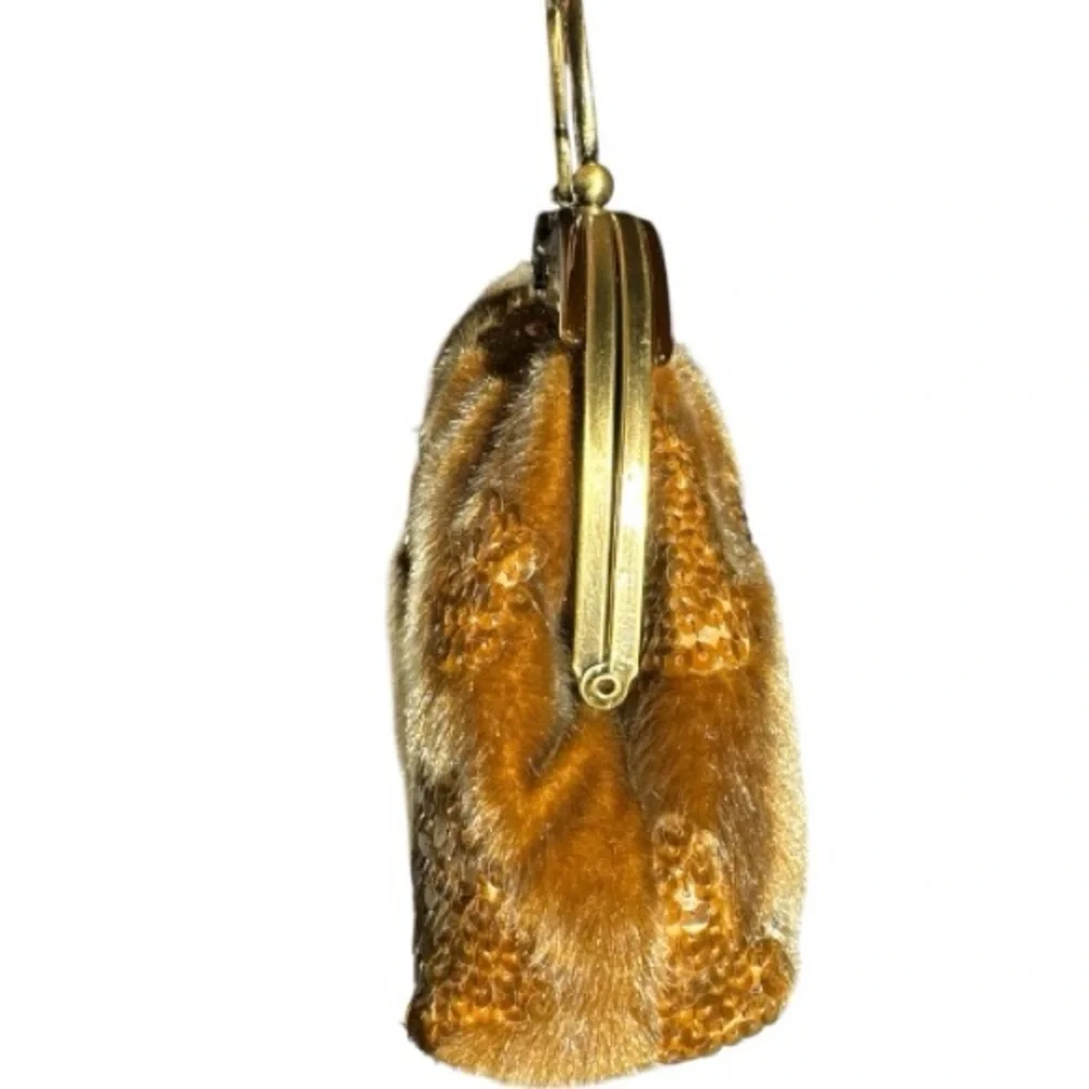 IN's Faux Fur Leather Sequins Tortoise Shell Clutch Gold Tone